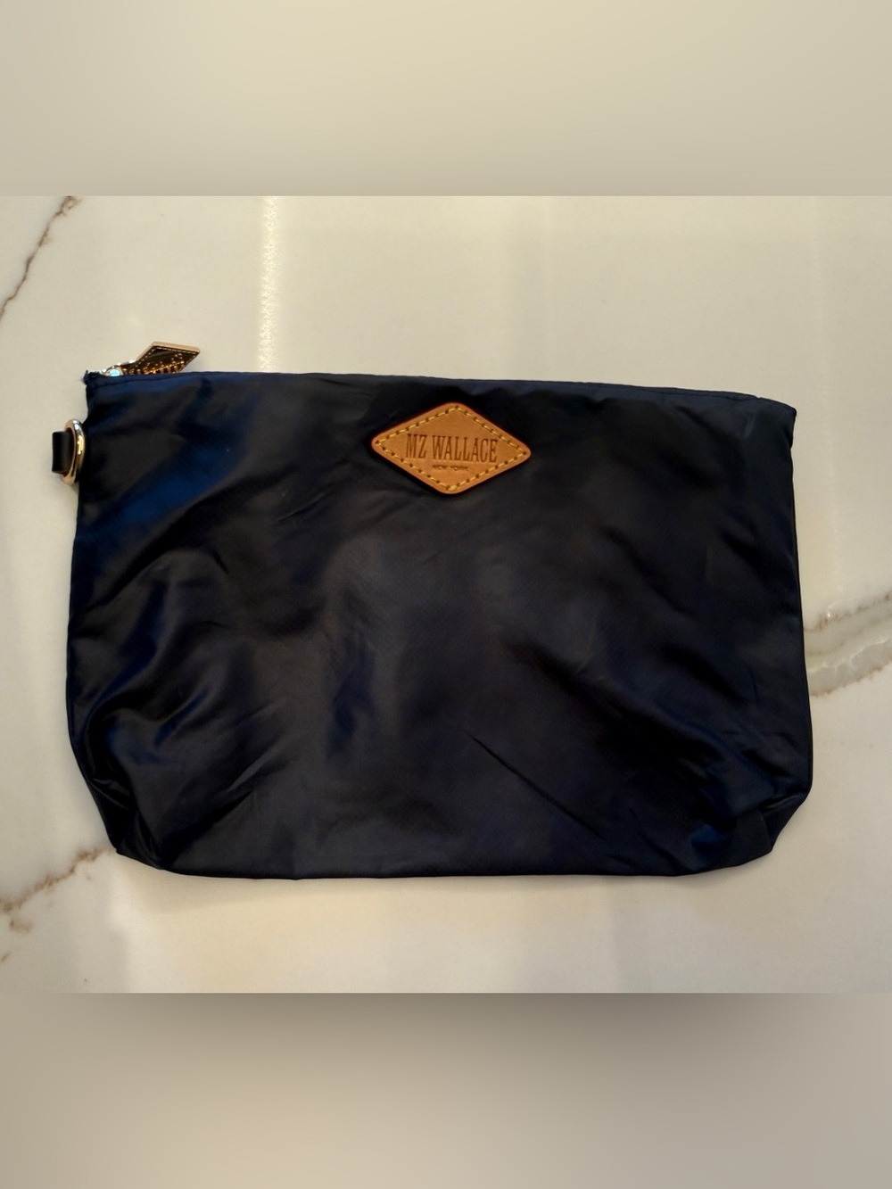 MZ Wallace Navy Nylon Zip Pouch Gold Hardware